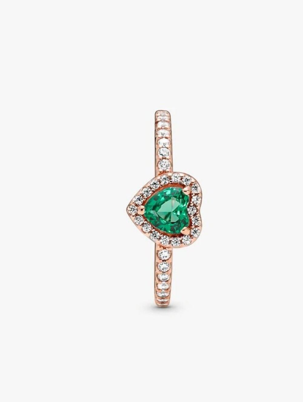 Pandora Rose Gold Heart Ring with Emerald Green Center - Picture 2 of 6